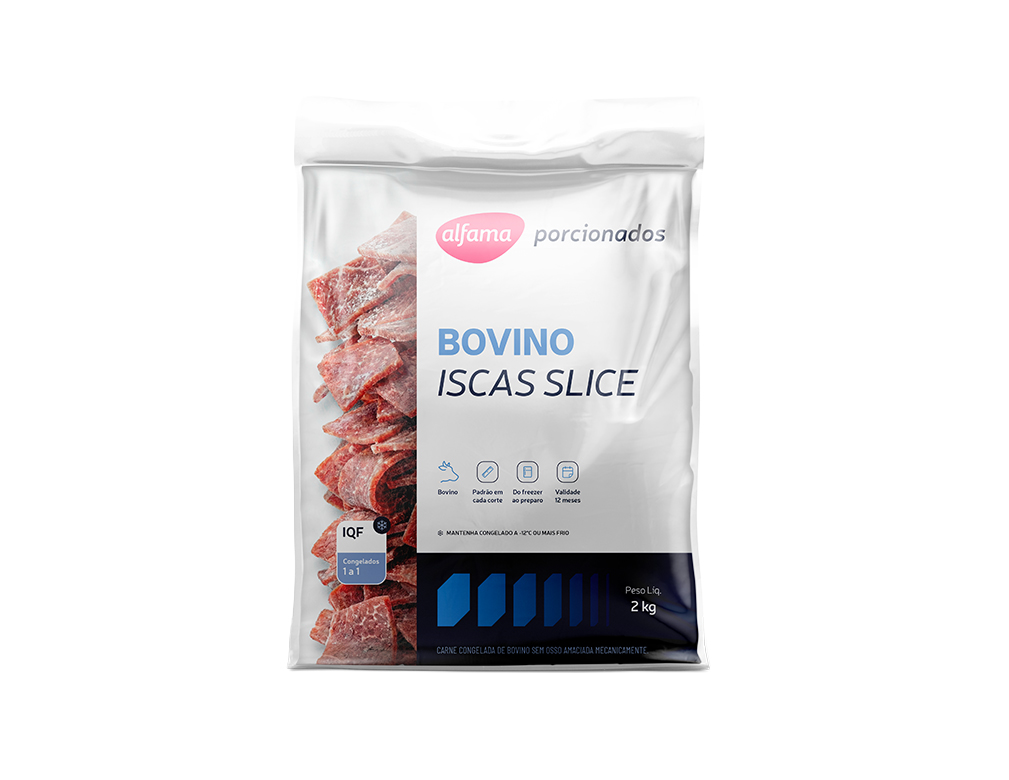 CARNE BOVINA CONGELADA EM ISCAS SLICE ALFAMA 2 KG (CX 3 PCT)